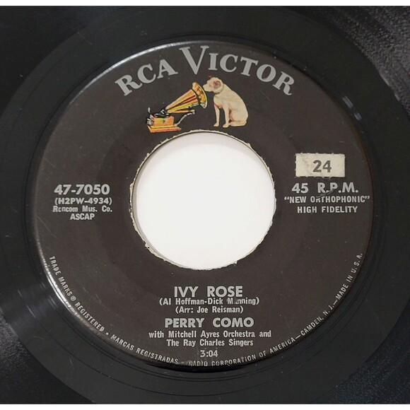 Perry Como ‎Just Born (To Be Your Baby) / Ivy Rose 45 RPM RCA VG Pop '57 - Picture 2 of 2